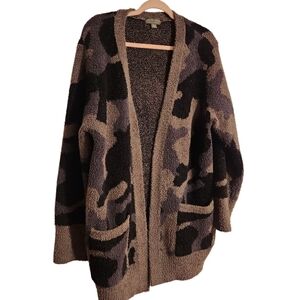 Barefoot Dreams Cozychic Camo Green Cardigan, Size L,